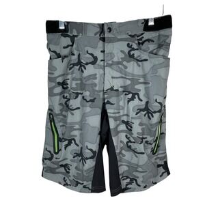 Zoic Ether Mountain Bike Shorts Mens L Gray Camo Adjustable Waist Pockets